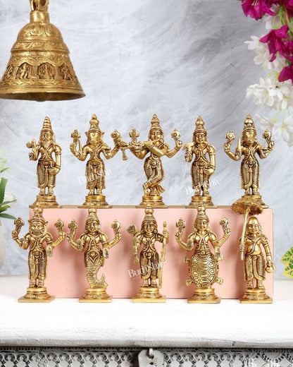 Vishnu Dashavatar Pure Brass Superfine Idols Set 4.5 inch - Budhshiv.com