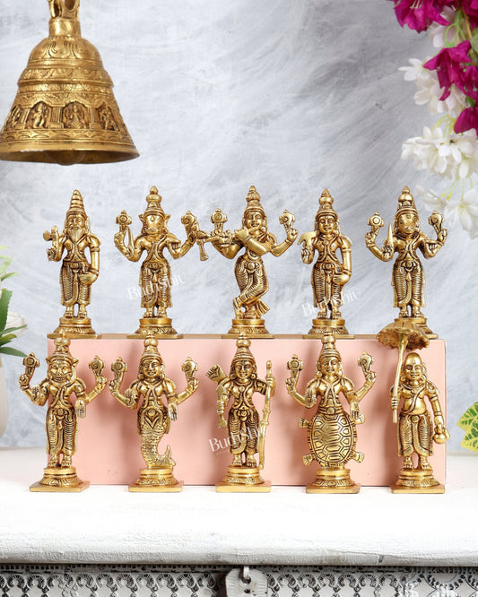 Vishnu Dashavatar Pure Brass Superfine Idols Set 4.5 inch - Budhshiv.com