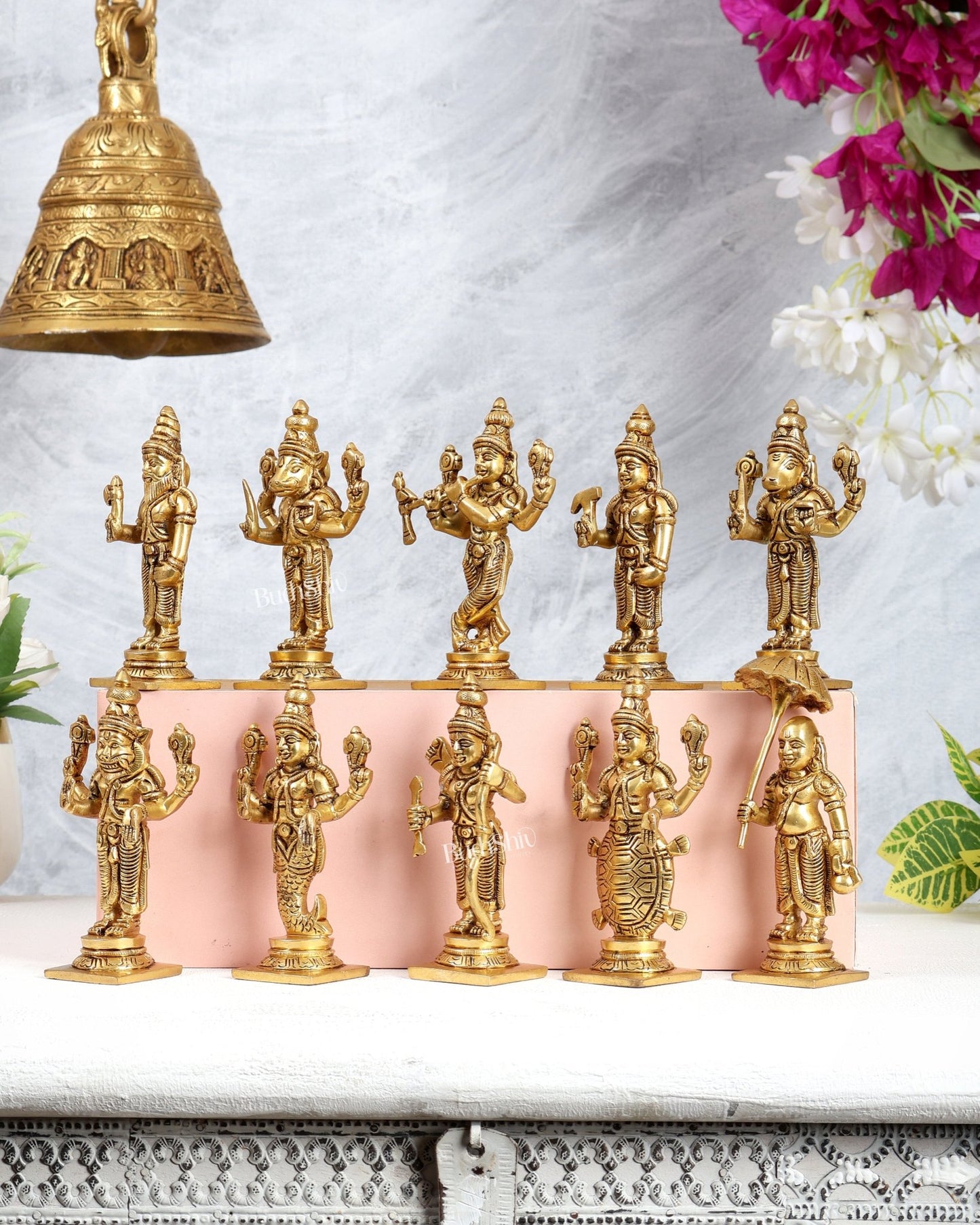 Vishnu Dashavatar Pure Brass Superfine Idols Set 4.5 inch - Budhshiv.com
