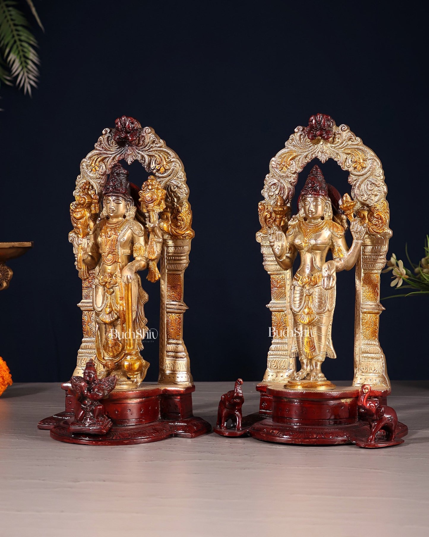 Vishnu Lakshmi Brass idols 9 inch three tone finish - Budhshiv.com
