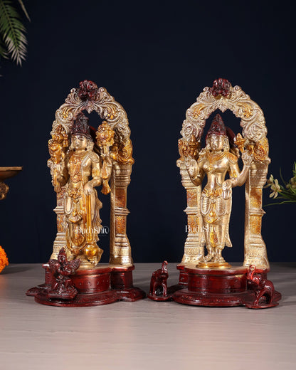 Vishnu Lakshmi Brass idols 9 inch three tone finish - Budhshiv.com