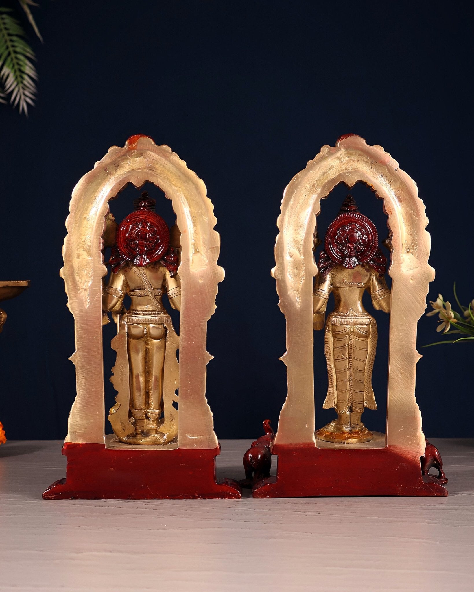 Vishnu Lakshmi Brass idols 9 inch three tone finish - Budhshiv.com