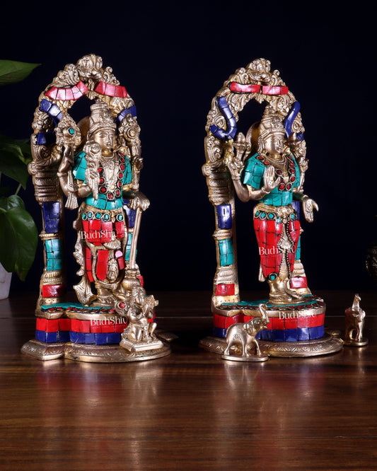 Vishnu Lakshmi Brass idols 9 inch - Budhshiv.com