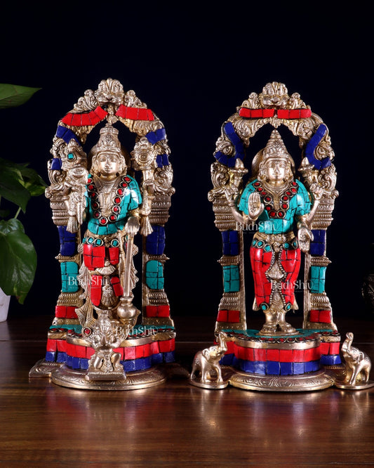 Vishnu Lakshmi Brass idols 9 inch - Budhshiv.com