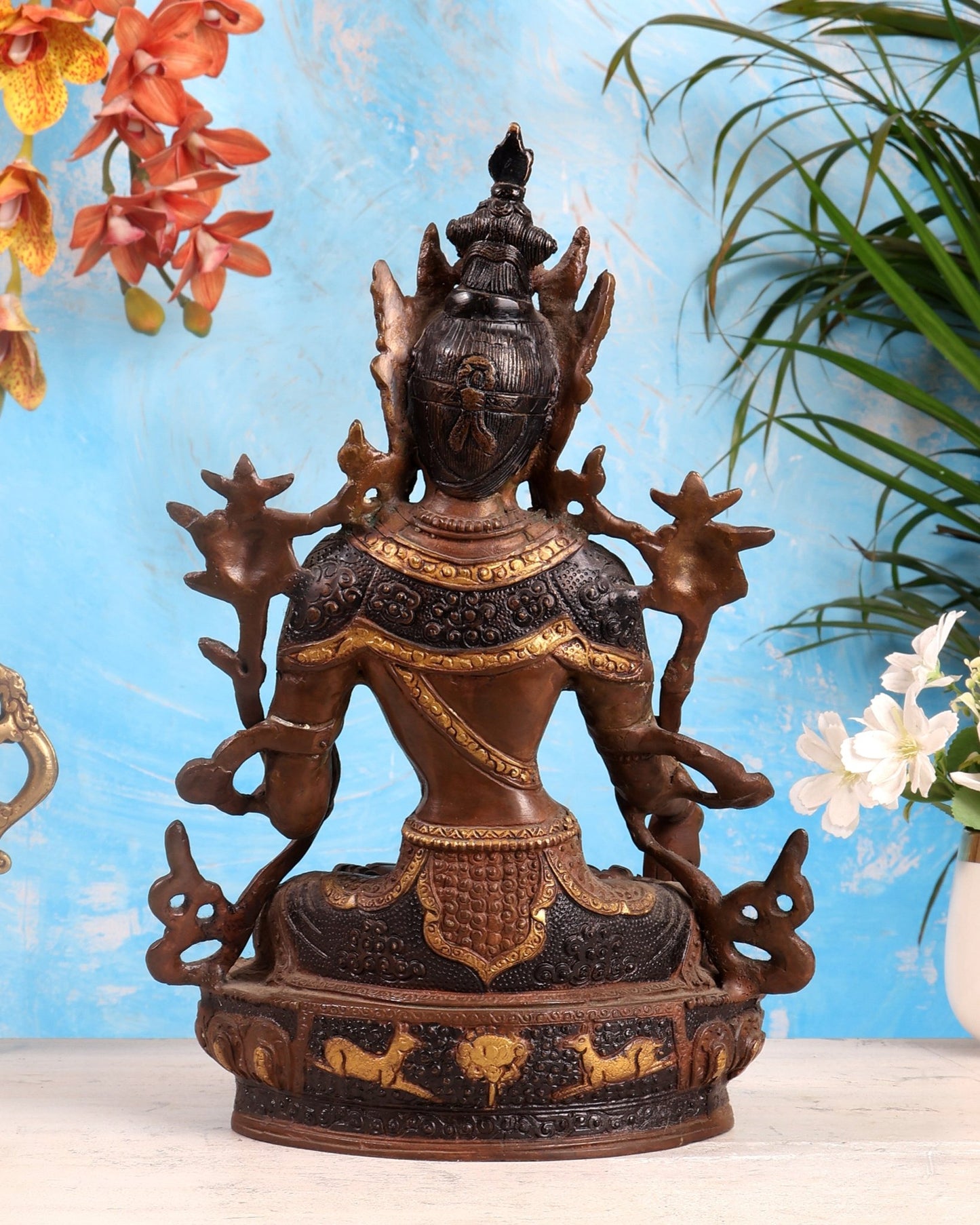 White Tara Pure Brass Statue – Nepalese Copper Tone | 12" - Budhshiv.com