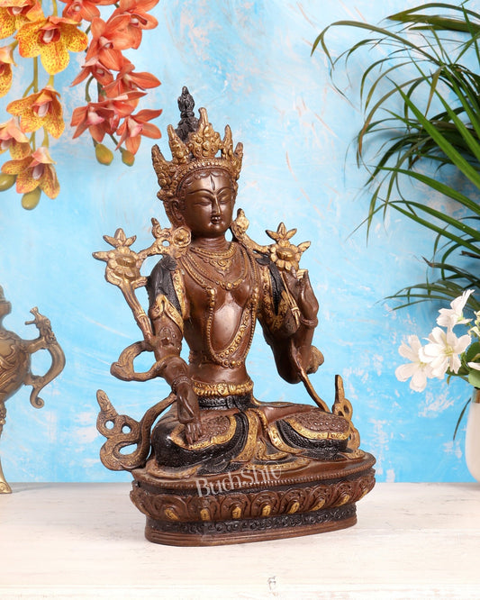 White Tara Pure Brass Statue – Nepalese Copper Tone | 12" - Budhshiv.com