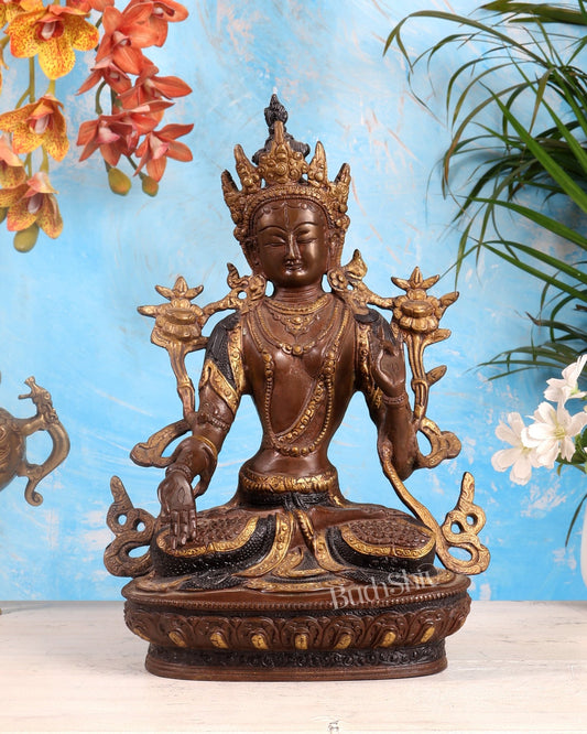White Tara Pure Brass Statue – Nepalese Copper Tone | 12" - Budhshiv.com