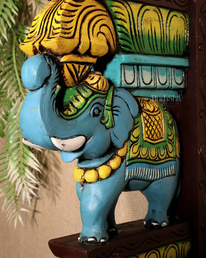 Wooden Hand - Painted Blue Elephant Wall Hanging Bracket – 12" - Budhshiv.com