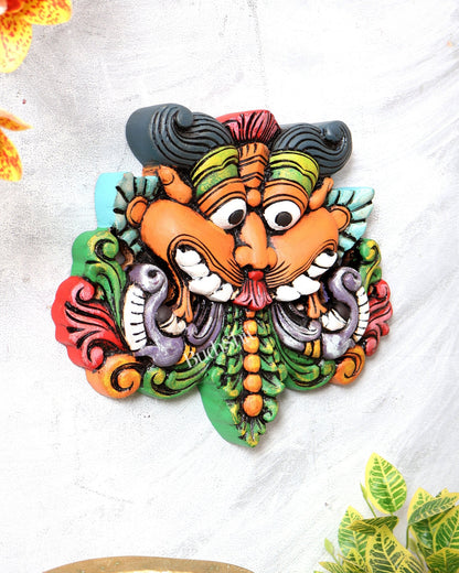 Wooden Kirtimukha Yali Wall Hanging Nazarbattu 12" Handcrafted Protection Charm hand - painted - Budhshiv.com