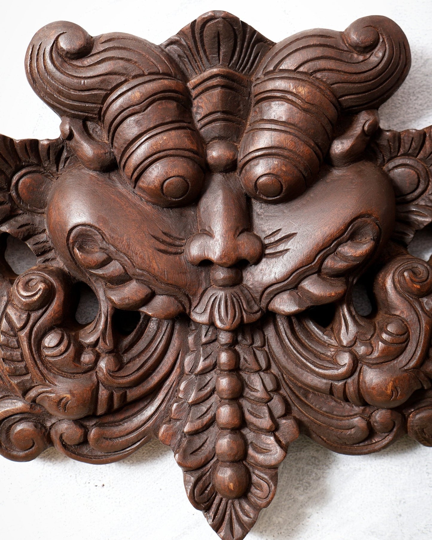 Wooden Kirtimukha Yali Wall Hanging Nazarbattu 12" Handcrafted Protection Charm - Budhshiv.com