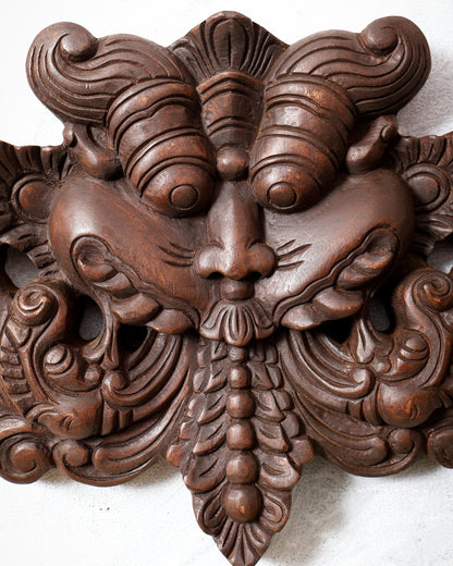 Wooden Kirtimukha Yali Wall Hanging Nazarbattu 12" Handcrafted Protection Charm - Budhshiv.com
