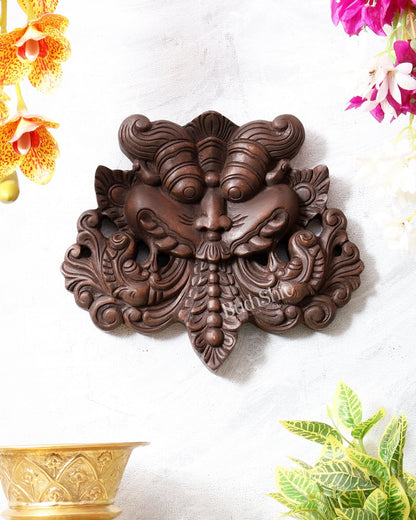 Wooden Kirtimukha Yali Wall Hanging Nazarbattu 12" Handcrafted Protection Charm - Budhshiv.com