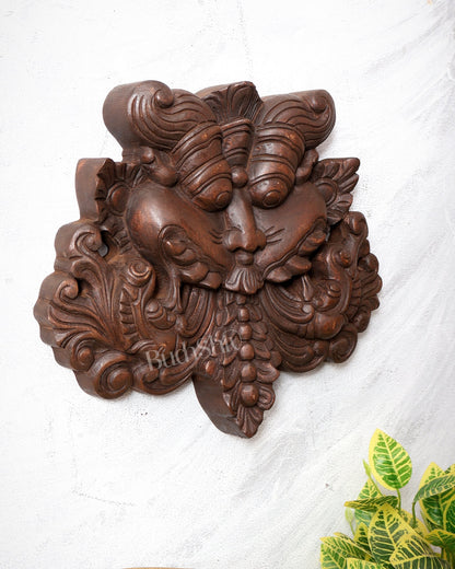 Wooden Kirtimukha Yali Wall Hanging Nazarbattu 12" Handcrafted Protection Charm - Budhshiv.com