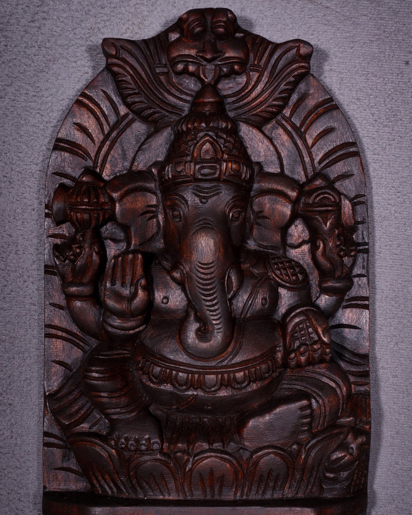 Wooden Lord Ganesha Carved Wall Hanging Shelf – Decorative Display Shelf 12" - Budhshiv.com