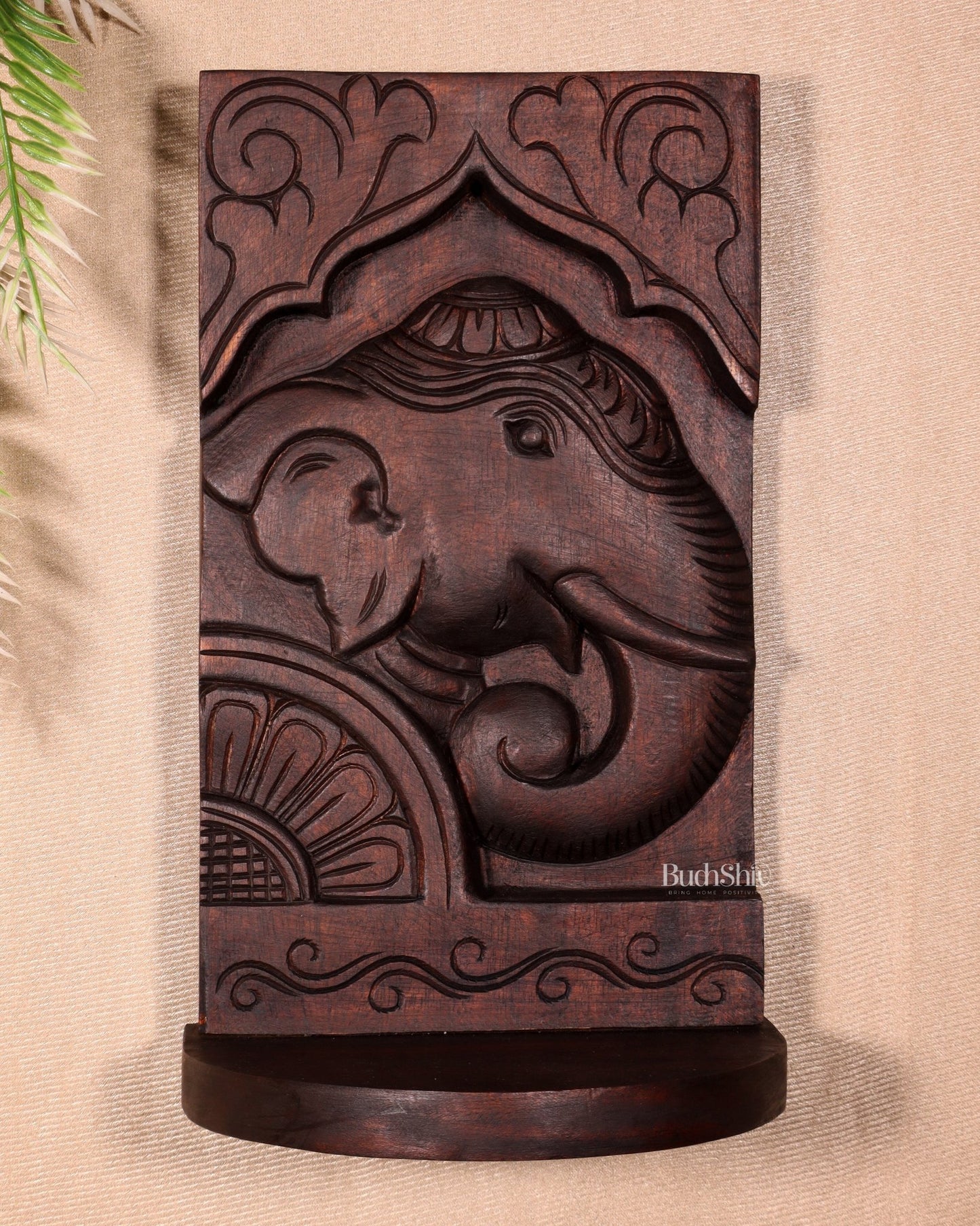 Wooden Vintage Elephant Face Design Wall Hanging Shelf 12" - Budhshiv.com