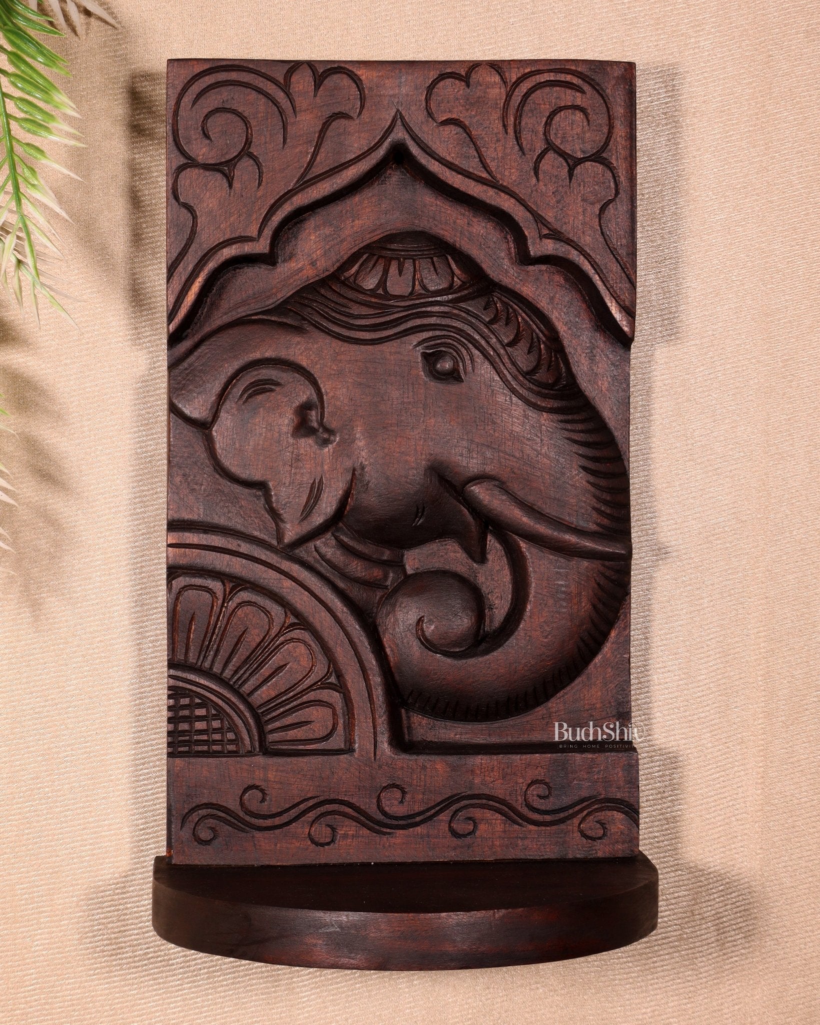 Wooden Vintage Elephant Face Design Wall Hanging Shelf 12" - Budhshiv.com