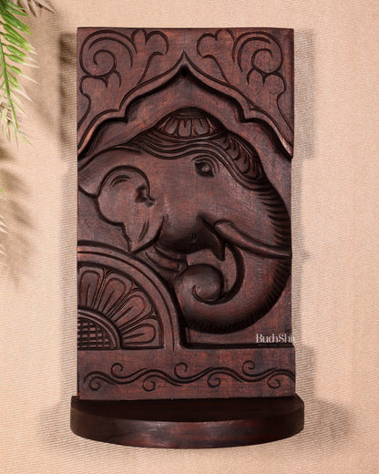 Wooden Vintage Elephant Face Design Wall Hanging Shelf 12" - Budhshiv.com
