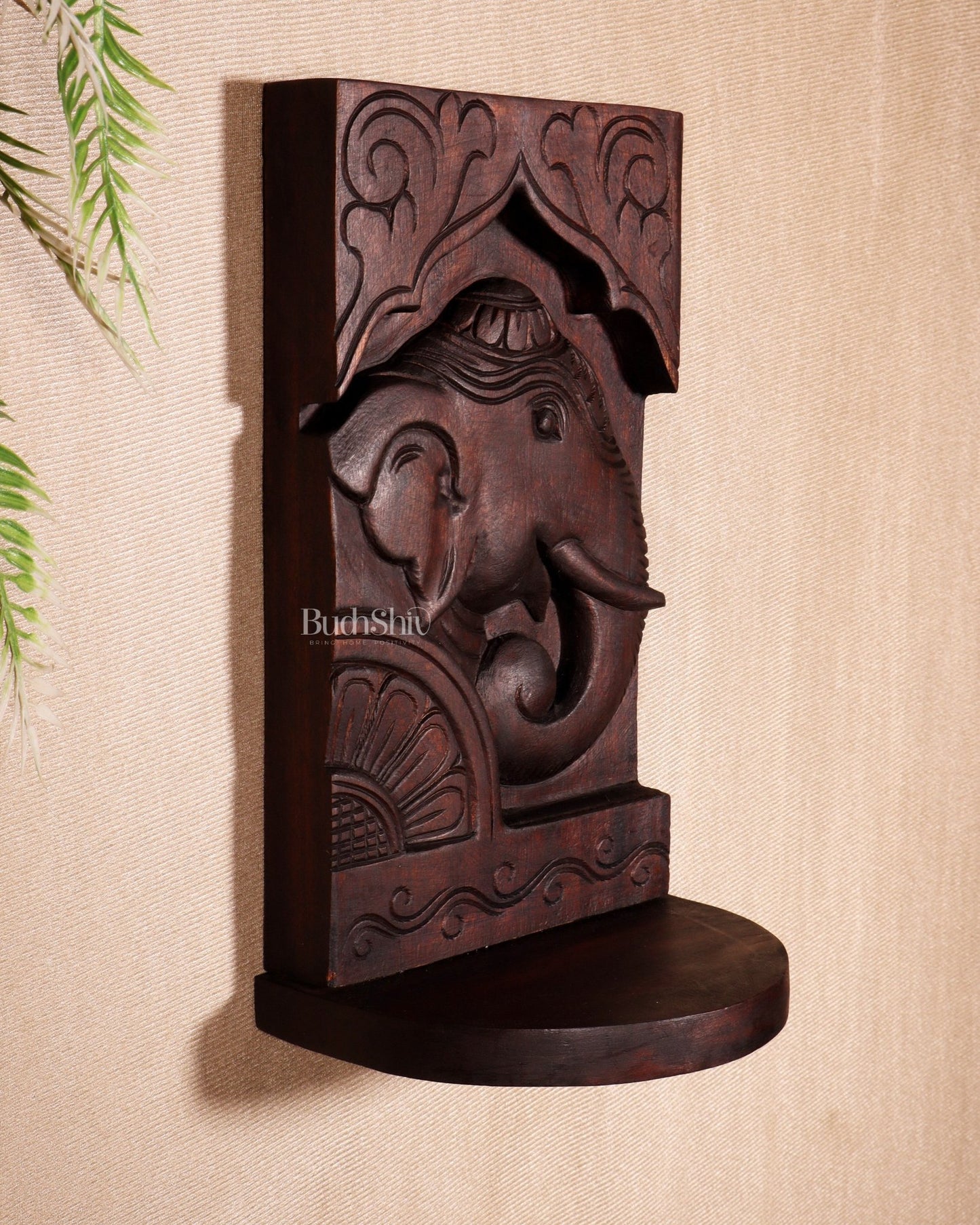 Wooden Vintage Elephant Face Design Wall Hanging Shelf 12" - Budhshiv.com
