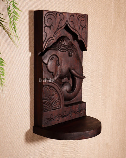Wooden Vintage Elephant Face Design Wall Hanging Shelf 12" - Budhshiv.com