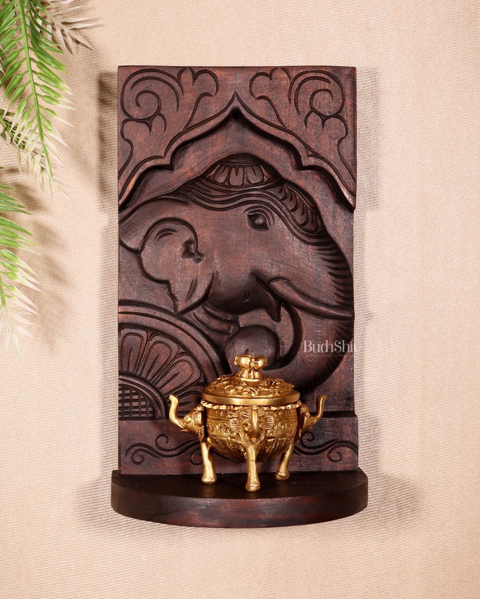 Wooden Vintage Elephant Face Design Wall Hanging Shelf 12" - Budhshiv.com