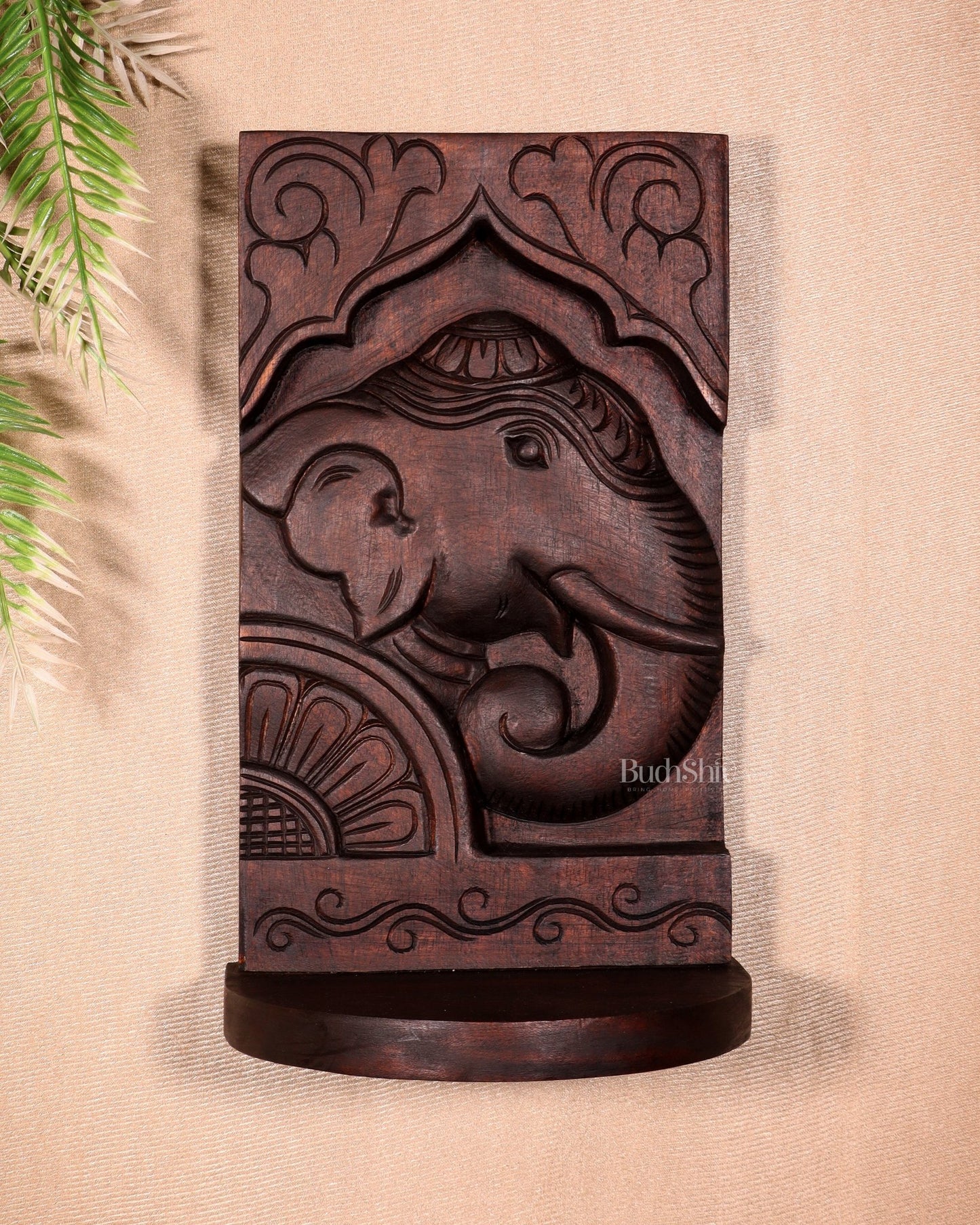 Wooden Vintage Elephant Face Design Wall Hanging Shelf 12" - Budhshiv.com