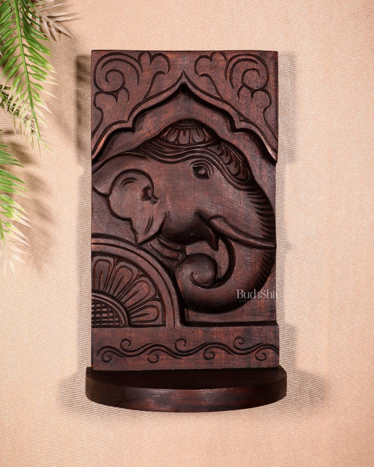 Wooden Vintage Elephant Face Design Wall Hanging Shelf 12" - Budhshiv.com