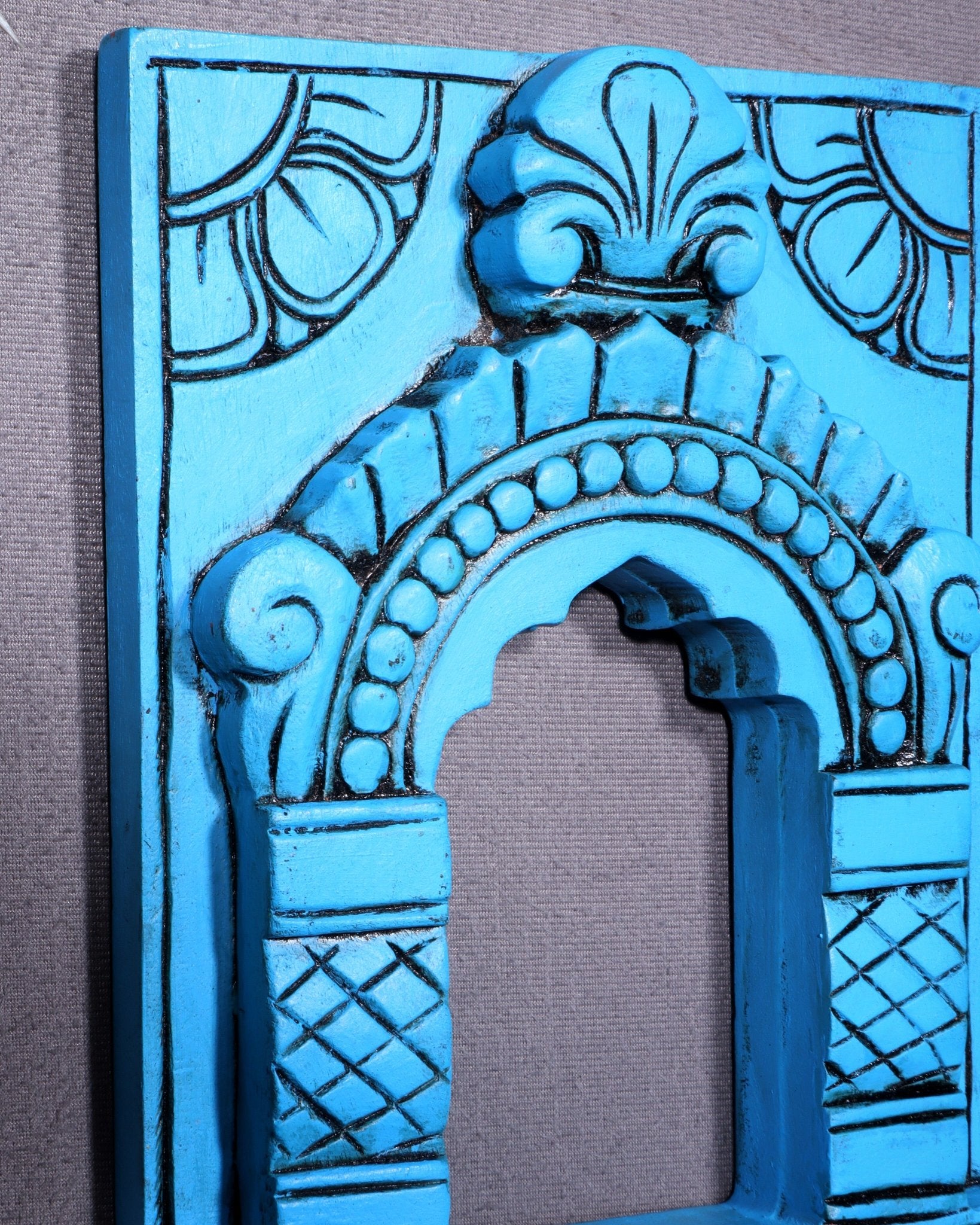 Wooden Wall Hanging Jharokha Arch – Handcrafted Decorative Shelf (Blue) - Budhshiv.com