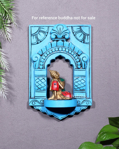 Wooden Wall Hanging Jharokha Arch – Handcrafted Decorative Shelf (Blue) - Budhshiv.com