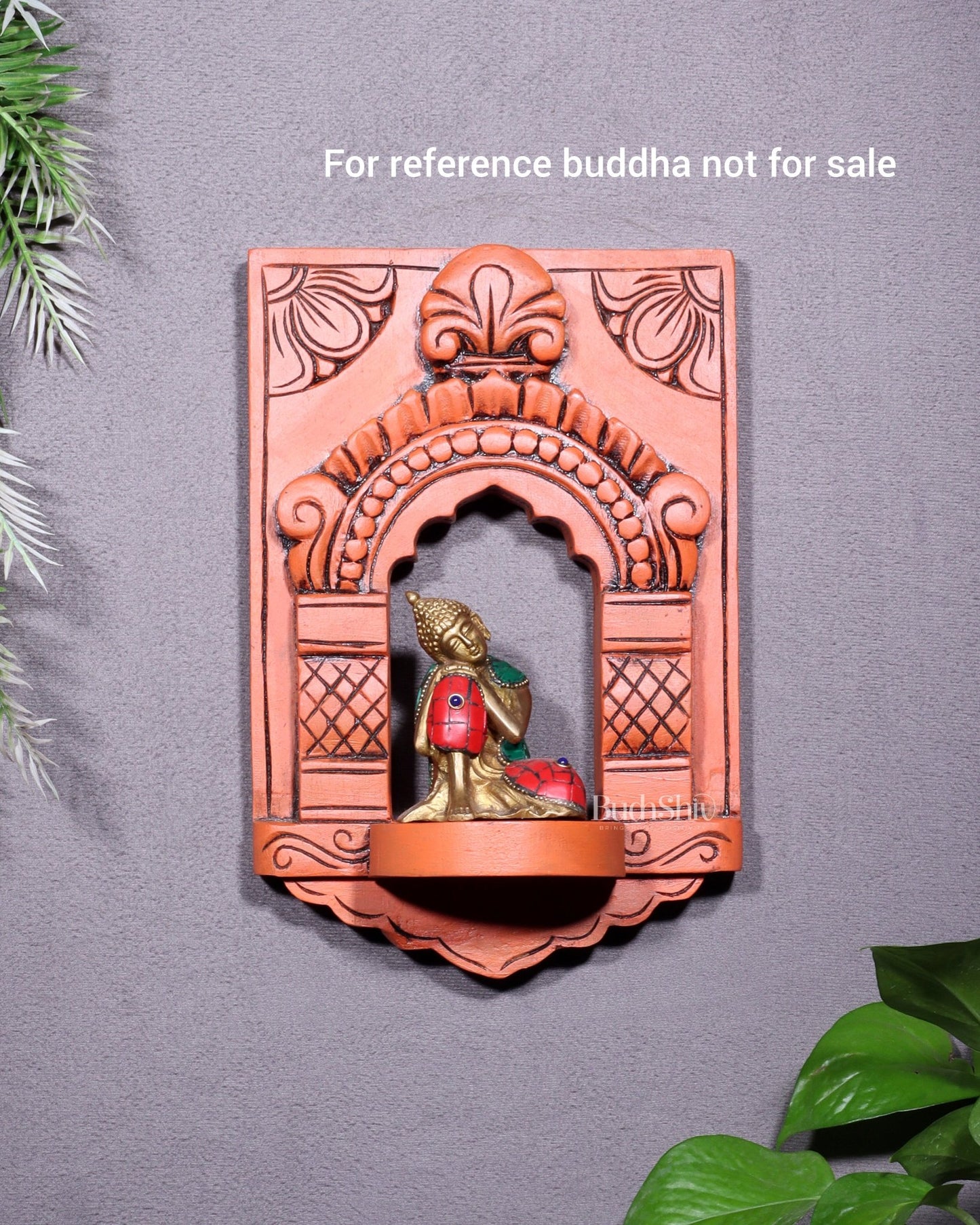 Wooden Wall Hanging Jharokha Arch – Handcrafted Decorative Shelf (Earthy red) - Budhshiv.com
