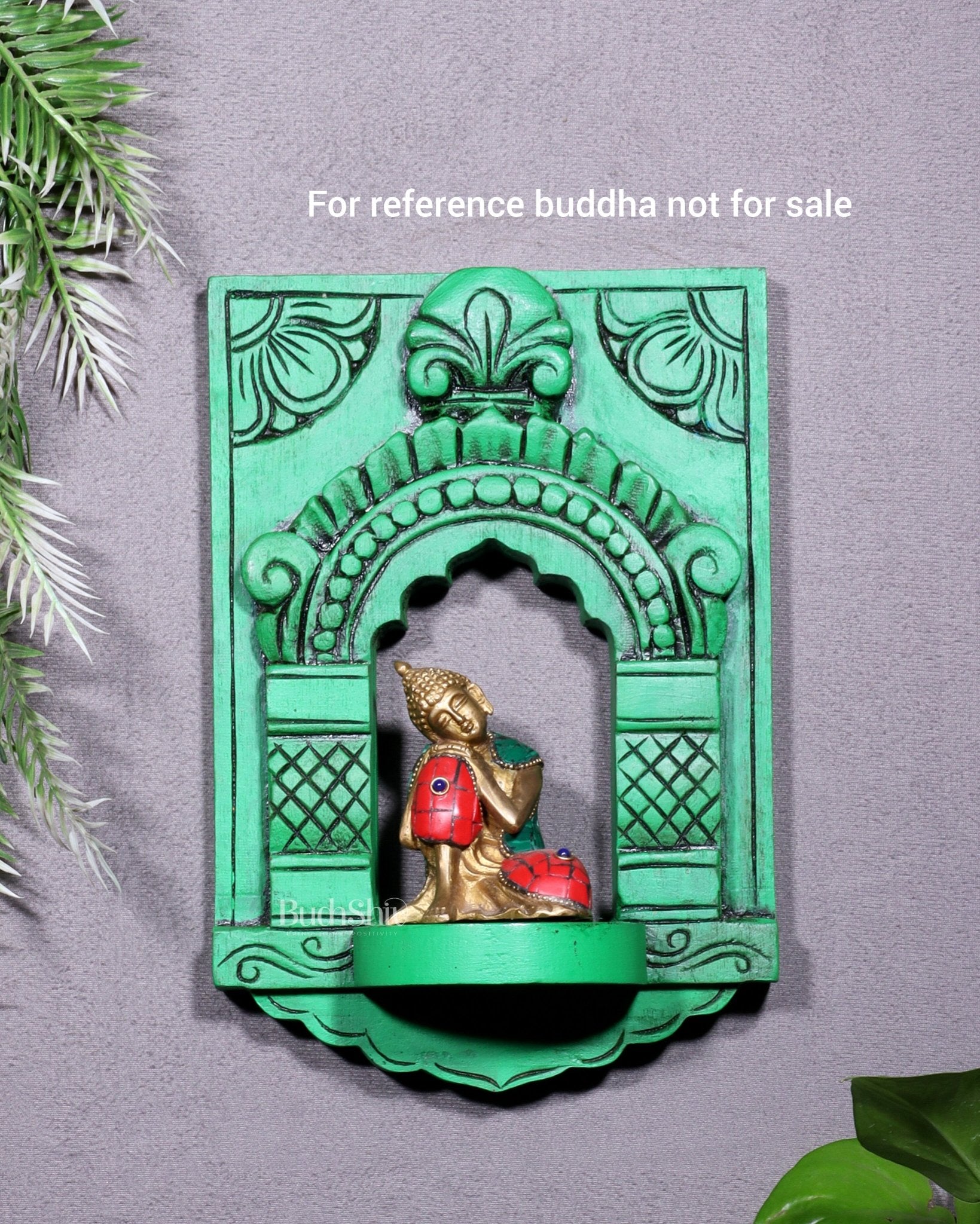 Wooden Wall Hanging Jharokha Arch – Handcrafted Decorative Shelf (Green) - Budhshiv.com