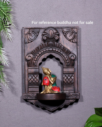 Wooden Wall Hanging Jharokha Arch – Handcrafted Decorative Shelf (Natural tone) - Budhshiv.com