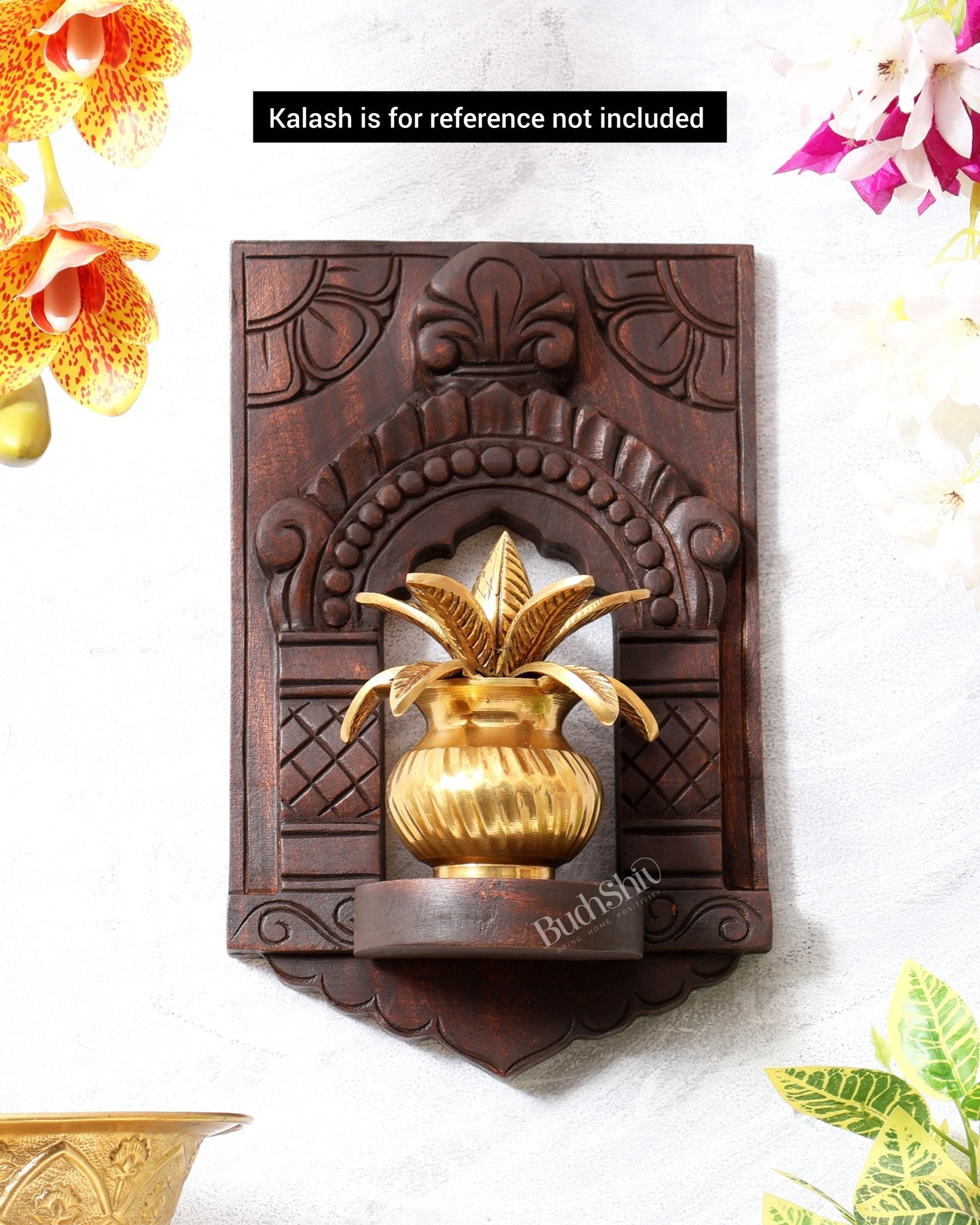 Wooden Wall Hanging Jharokha Arch – Handcrafted Decorative Shelf (Natural tone) - Budhshiv.com