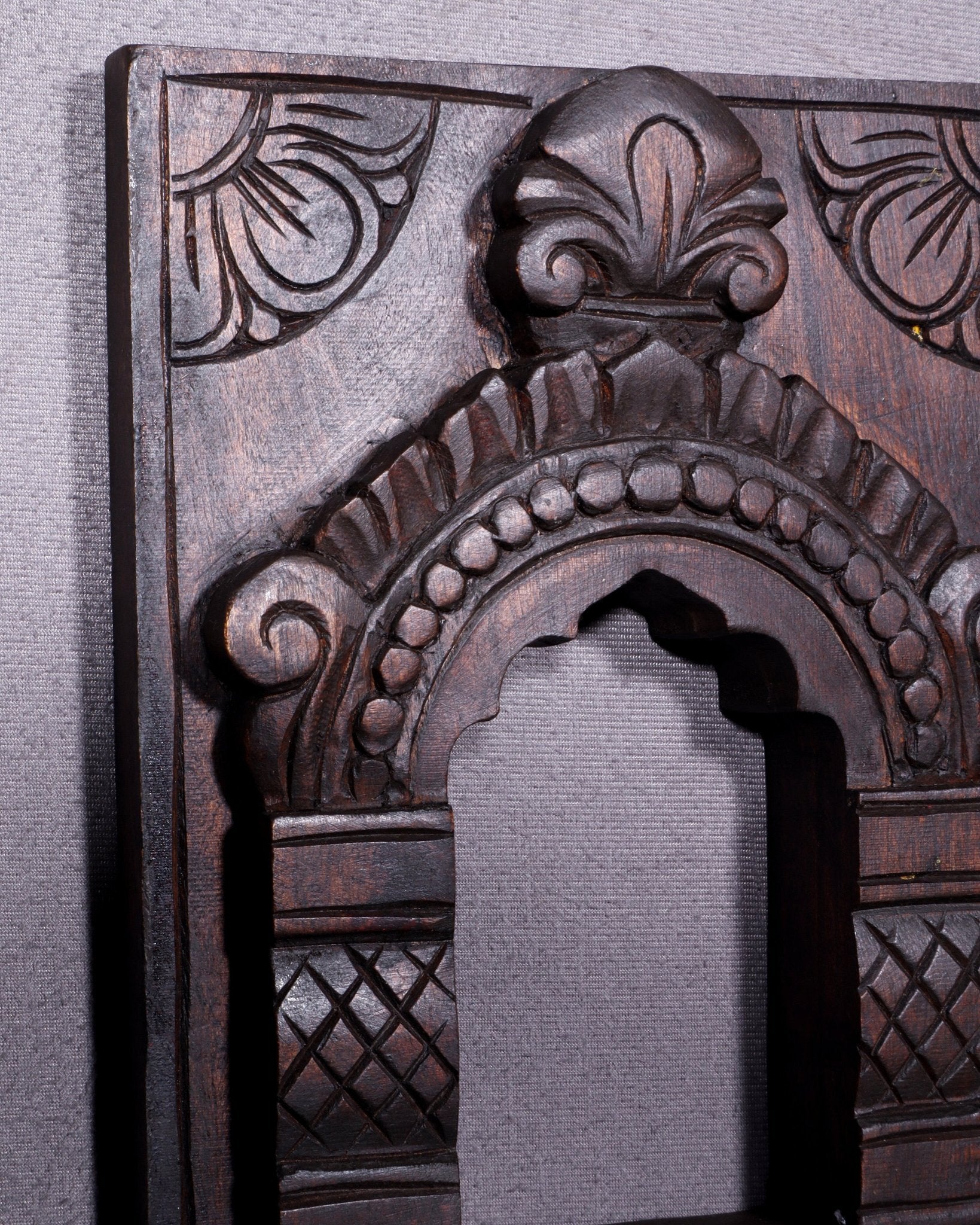 Wooden Wall Hanging Jharokha Arch – Handcrafted Decorative Shelf (Natural tone) - Budhshiv.com