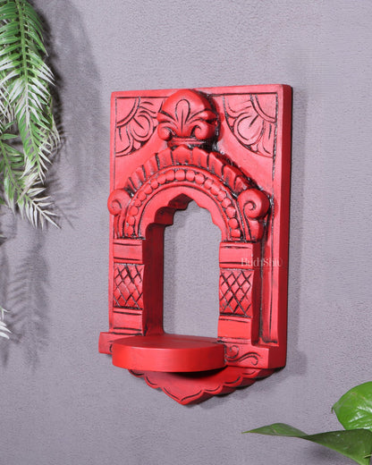 Wooden Wall Hanging Jharokha Arch – Handcrafted Decorative Shelf (Red) - Budhshiv.com