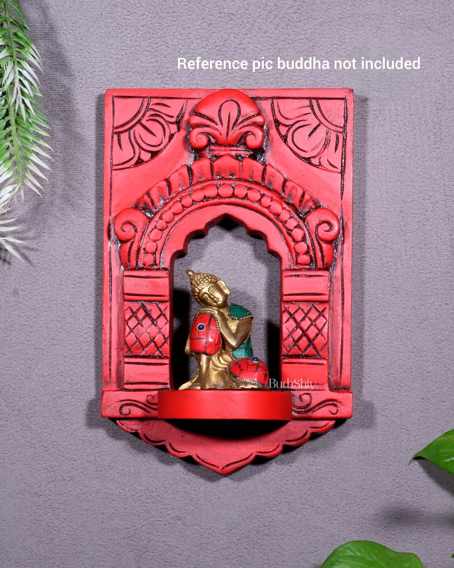 Wooden Wall Hanging Jharokha Arch – Handcrafted Decorative Shelf (Red) - Budhshiv.com