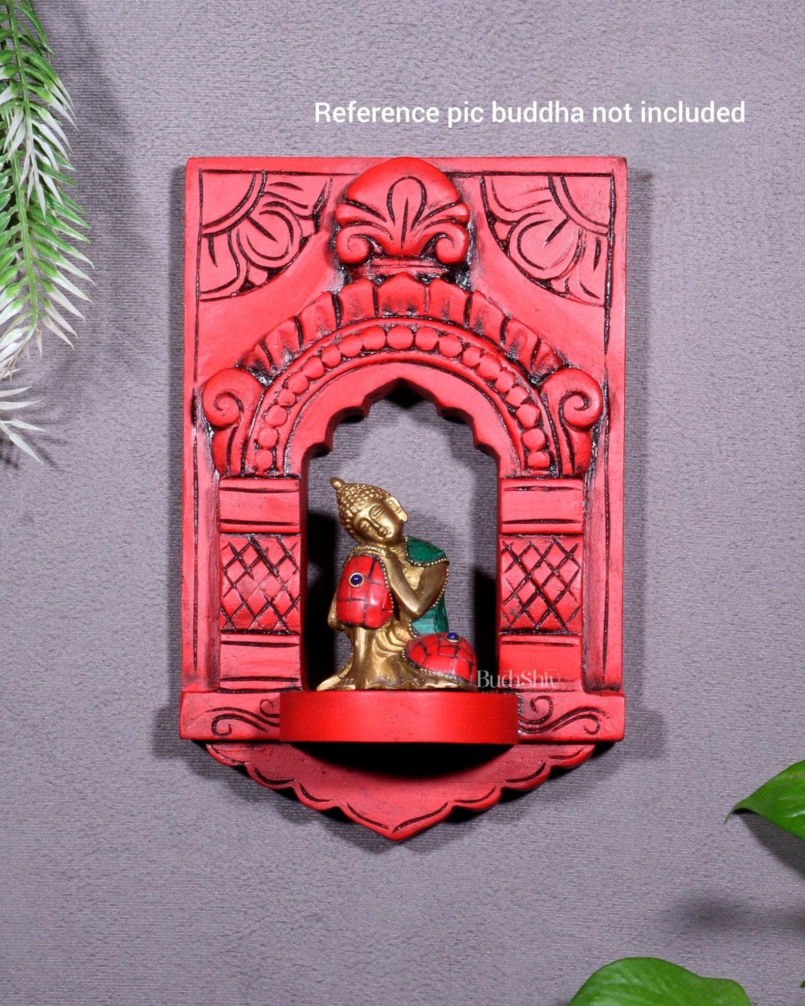 Wooden Wall Hanging Jharokha Arch – Handcrafted Decorative Shelf (Red) - Budhshiv.com