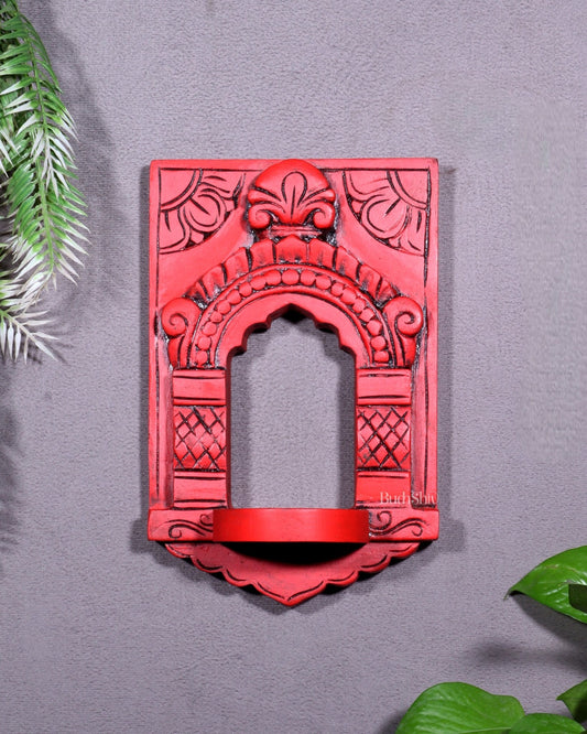 Wooden Wall Hanging Jharokha Arch – Handcrafted Decorative Shelf (Red) - Budhshiv.com
