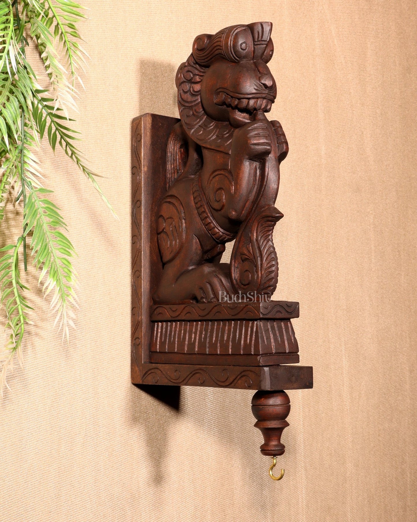 Yazhi (Yali) Wooden Wall Bracket – Handcrafted 16" - Budhshiv.com