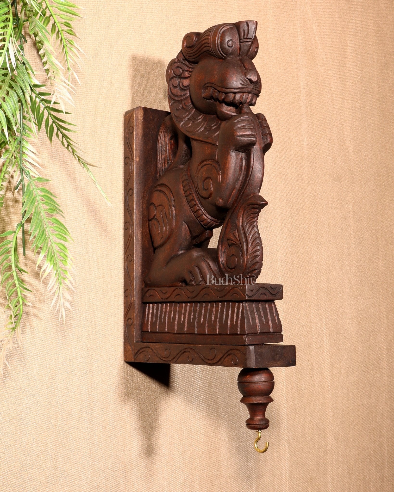 Yazhi (Yali) Wooden Wall Bracket – Handcrafted 16" - Budhshiv.com