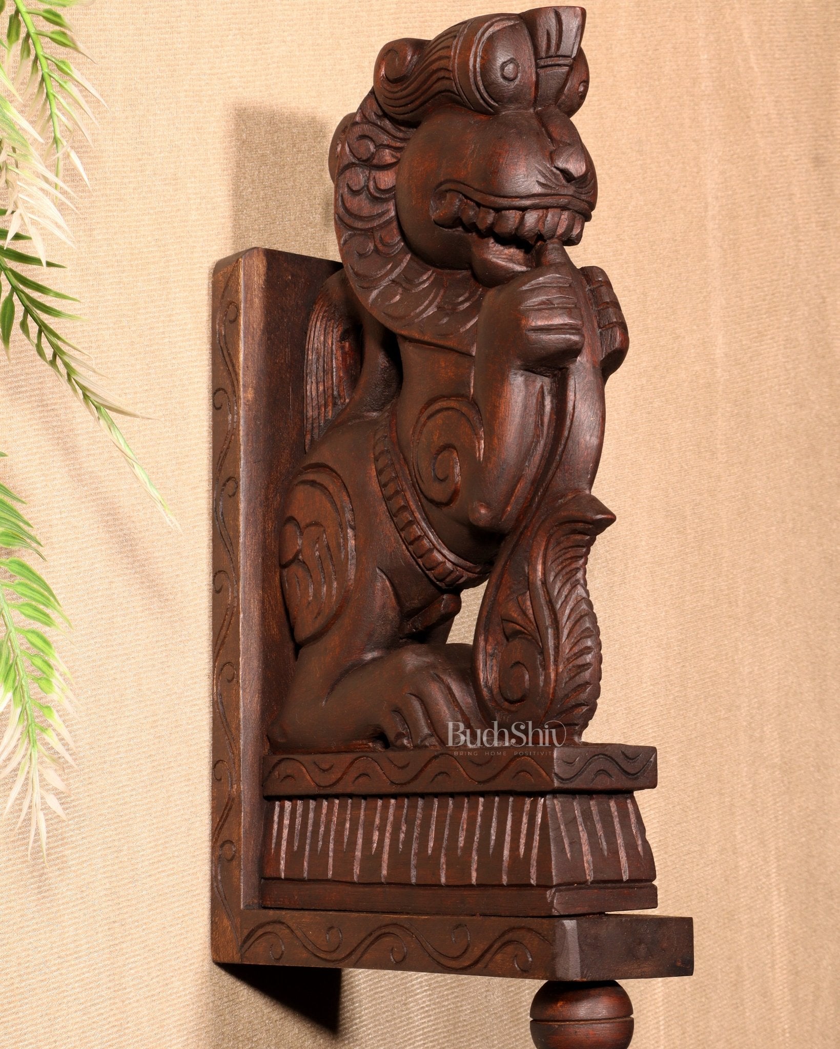 Yazhi (Yali) Wooden Wall Bracket – Handcrafted 16" - Budhshiv.com