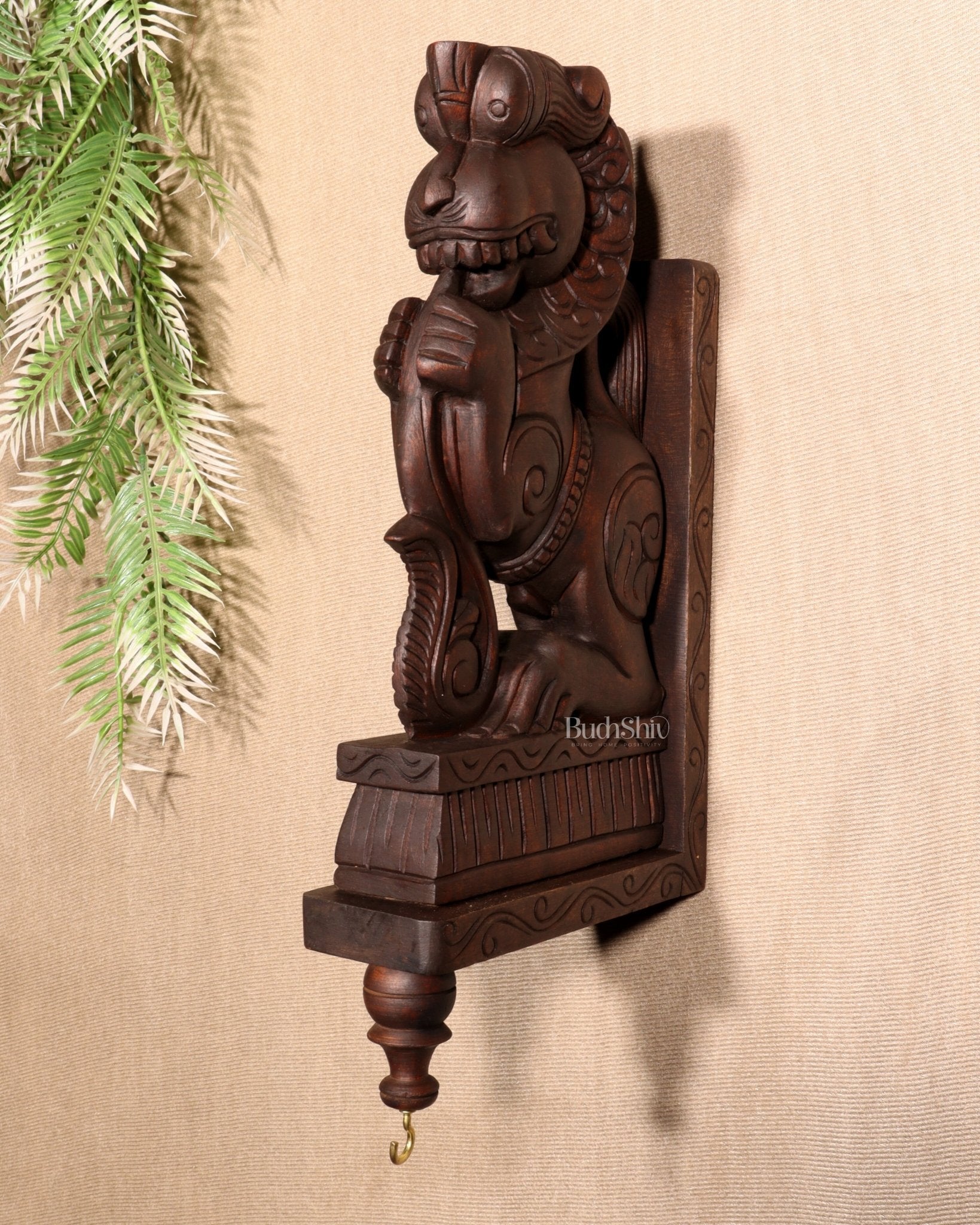 Yazhi (Yali) Wooden Wall Bracket – Handcrafted 16" - Budhshiv.com