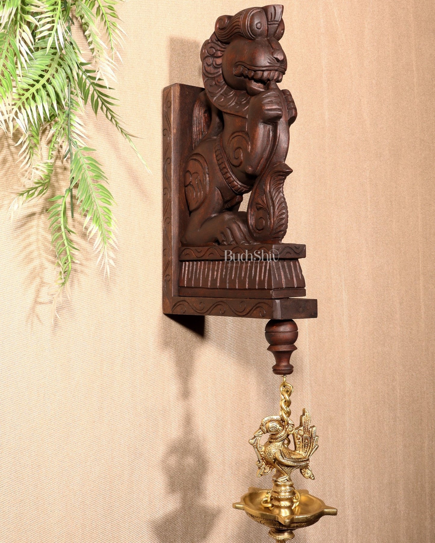Yazhi (Yali) Wooden Wall Bracket – Handcrafted 16" - Budhshiv.com