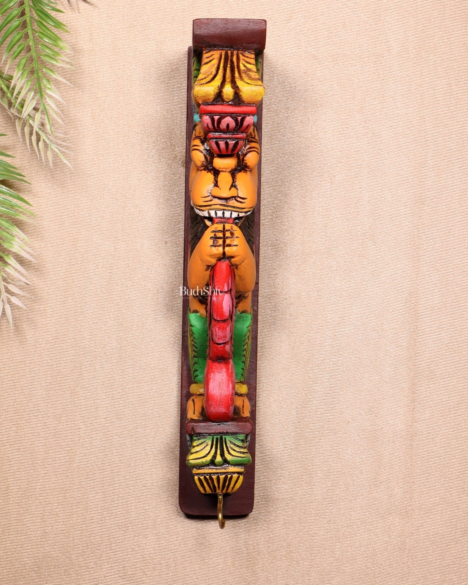 Yazhi (Yali) Wooden Wall Bracket – Handcrafted & Hand - Painted 13" - Budhshiv.com