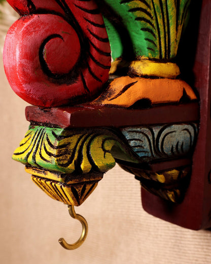 Yazhi (Yali) Wooden Wall Bracket – Handcrafted & Hand - Painted 13" - Budhshiv.com