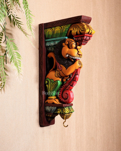Yazhi (Yali) Wooden Wall Bracket – Handcrafted & Hand - Painted 13" - Budhshiv.com