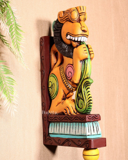 Yazhi (Yali) Wooden Wall Bracket – Handcrafted & Hand - Painted 16" - Budhshiv.com