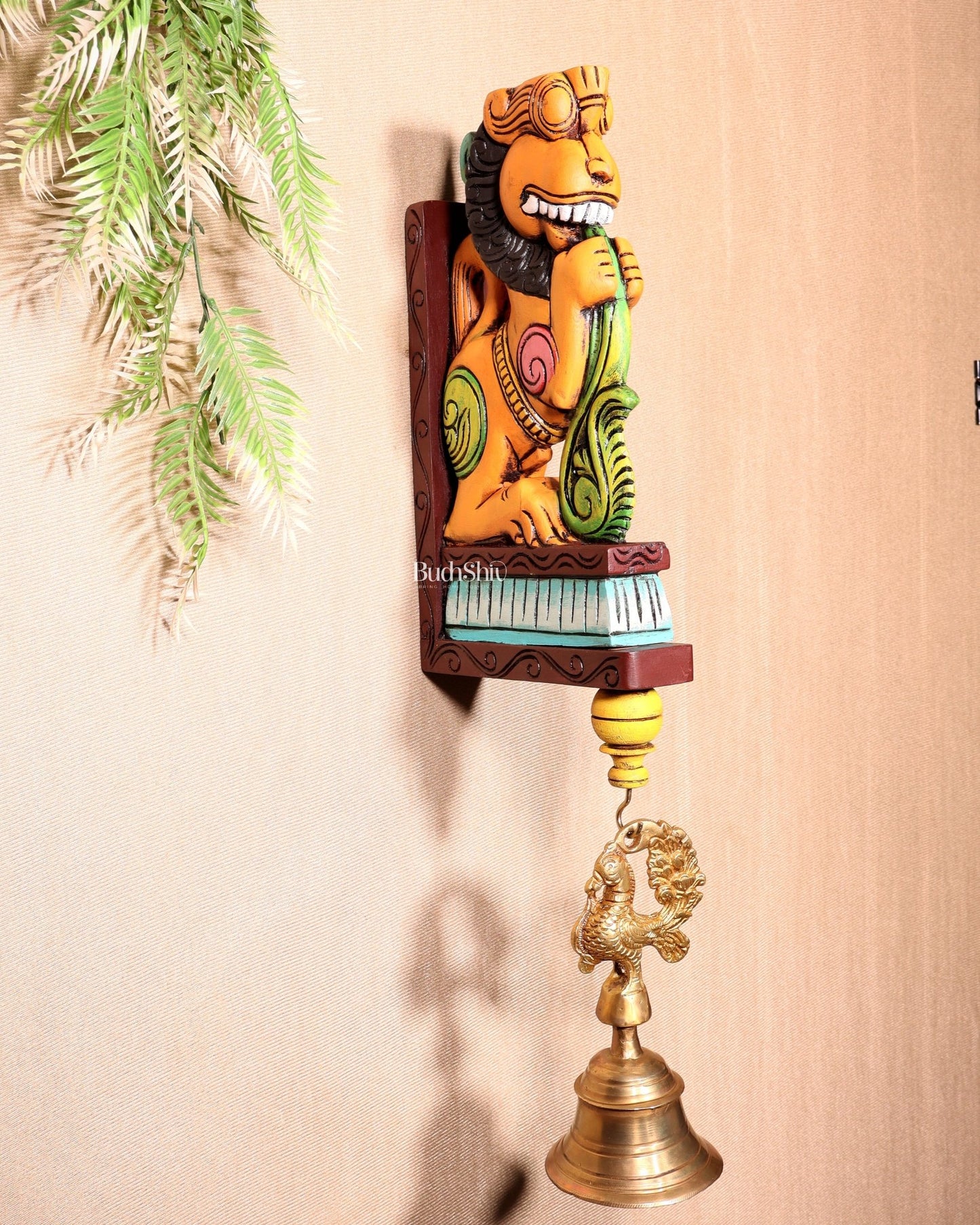 Yazhi (Yali) Wooden Wall Bracket – Handcrafted & Hand - Painted 16" - Budhshiv.com