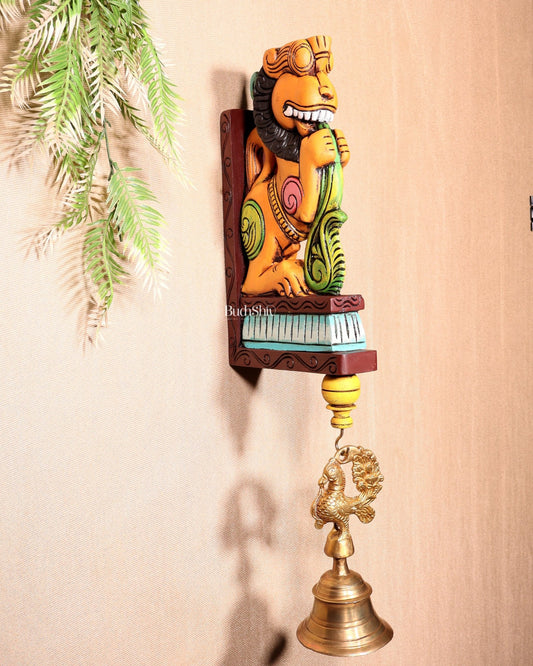 Yazhi (Yali) Wooden Wall Bracket – Handcrafted & Hand - Painted 16" - Budhshiv.com