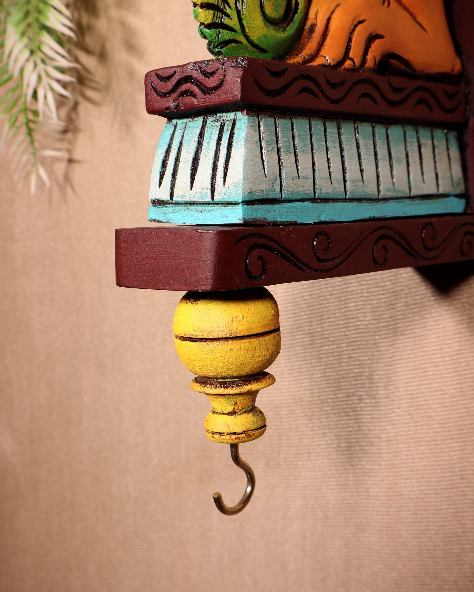 Yazhi (Yali) Wooden Wall Bracket – Handcrafted & Hand - Painted 16" - Budhshiv.com