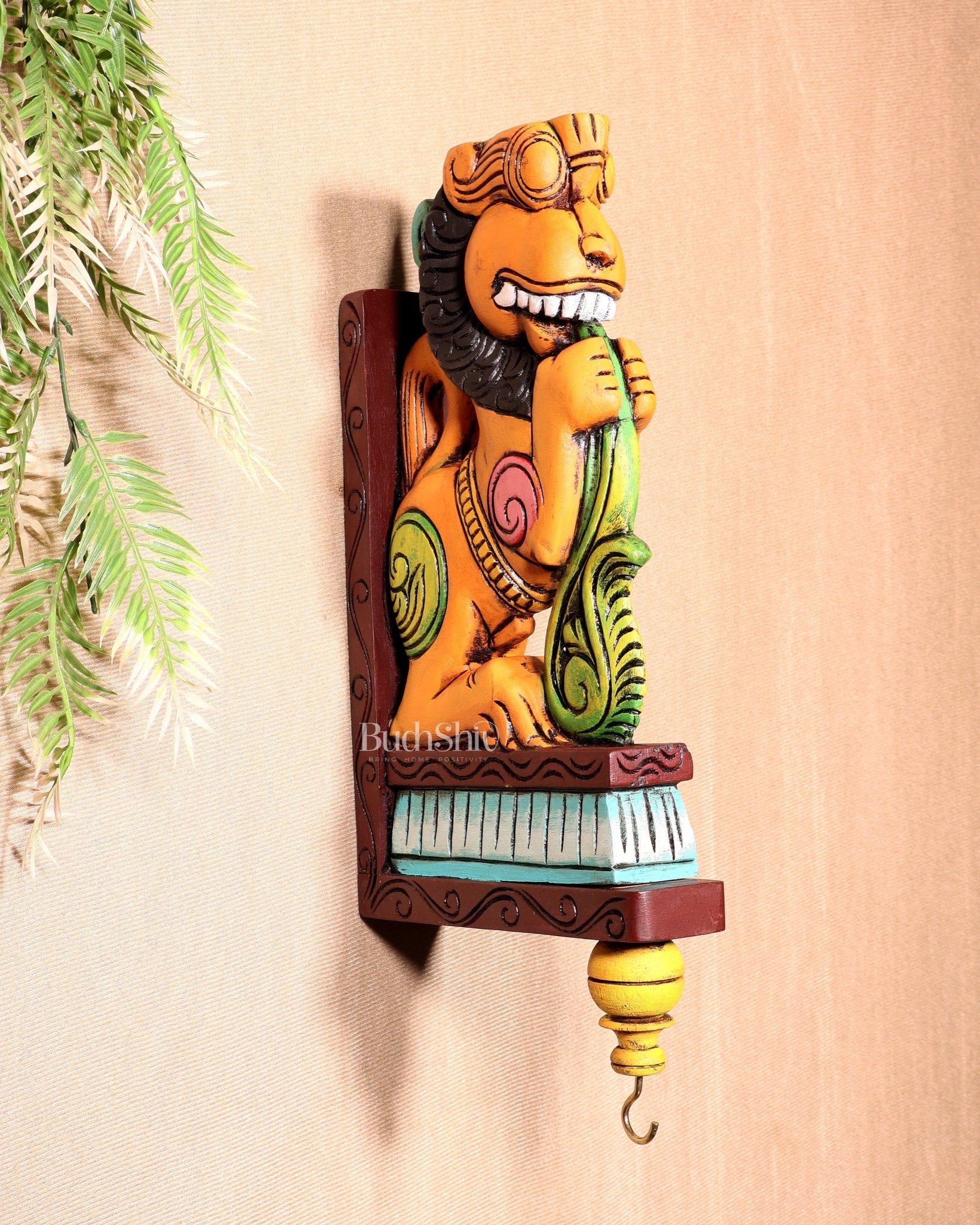 Yazhi (Yali) Wooden Wall Bracket – Handcrafted & Hand - Painted 16" - Budhshiv.com